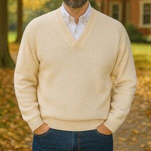 Vintage Chunky Knit Handknitted Wool Fisherman’s Sweater Men 2XL Casual Cozy